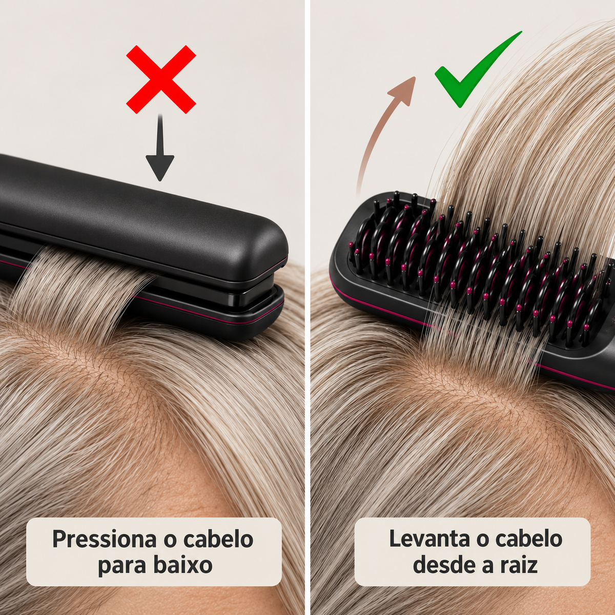 6. Porque é que a escova dá volume ao cabelo, enquanto as placas do alisador o deixam liso e sem volume?